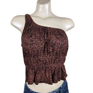Urban Outfitters One Shoulder Top M Animal Print Cropped Ruffle Y2K Indie Sleaze